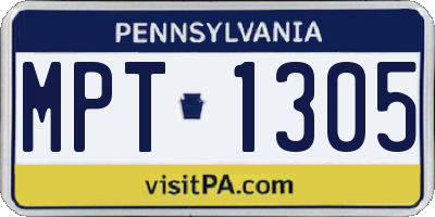PA license plate MPT1305