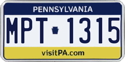 PA license plate MPT1315
