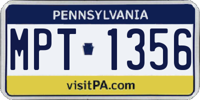 PA license plate MPT1356