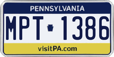 PA license plate MPT1386