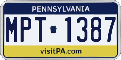 PA license plate MPT1387