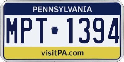 PA license plate MPT1394