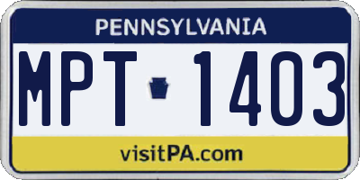 PA license plate MPT1403