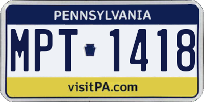 PA license plate MPT1418