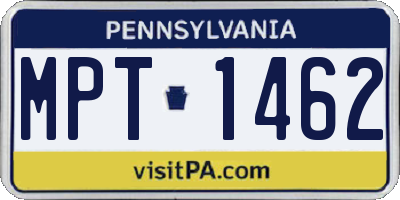 PA license plate MPT1462