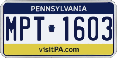 PA license plate MPT1603