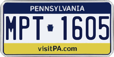 PA license plate MPT1605