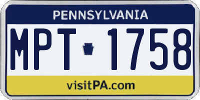 PA license plate MPT1758