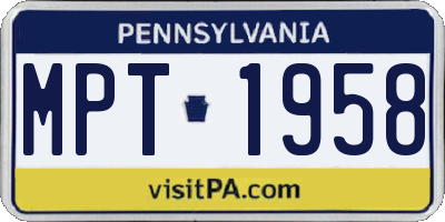 PA license plate MPT1958