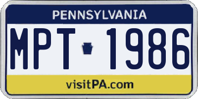 PA license plate MPT1986