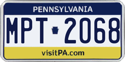 PA license plate MPT2068