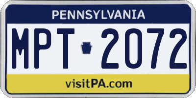 PA license plate MPT2072