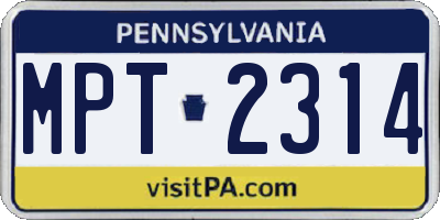 PA license plate MPT2314
