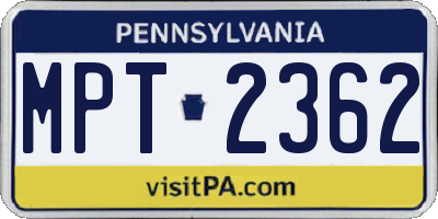 PA license plate MPT2362