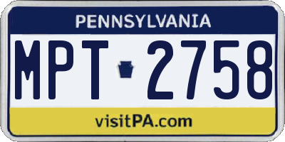 PA license plate MPT2758