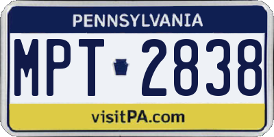 PA license plate MPT2838
