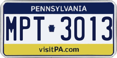 PA license plate MPT3013