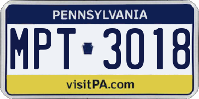 PA license plate MPT3018