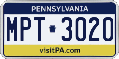 PA license plate MPT3020