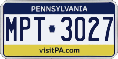 PA license plate MPT3027