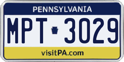 PA license plate MPT3029