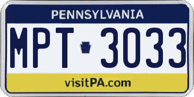 PA license plate MPT3033