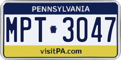PA license plate MPT3047