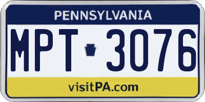 PA license plate MPT3076