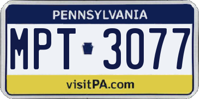 PA license plate MPT3077