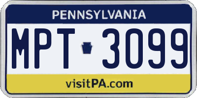 PA license plate MPT3099