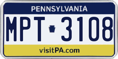PA license plate MPT3108