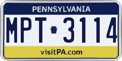 PA license plate MPT3114