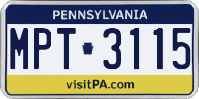 PA license plate MPT3115
