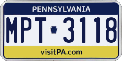 PA license plate MPT3118