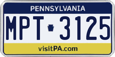 PA license plate MPT3125