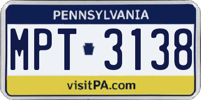 PA license plate MPT3138
