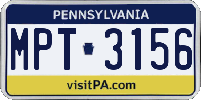 PA license plate MPT3156