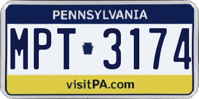 PA license plate MPT3174