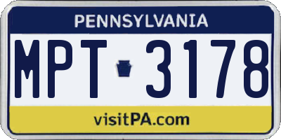 PA license plate MPT3178