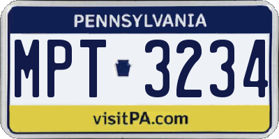 PA license plate MPT3234