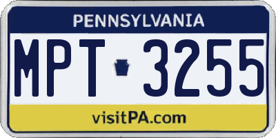 PA license plate MPT3255
