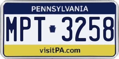 PA license plate MPT3258