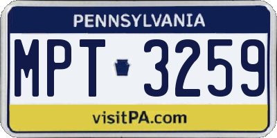 PA license plate MPT3259