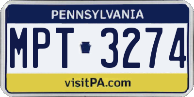 PA license plate MPT3274