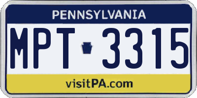 PA license plate MPT3315