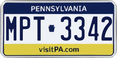 PA license plate MPT3342