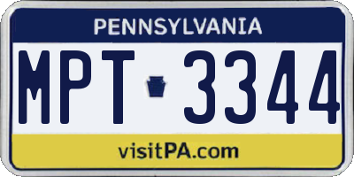 PA license plate MPT3344