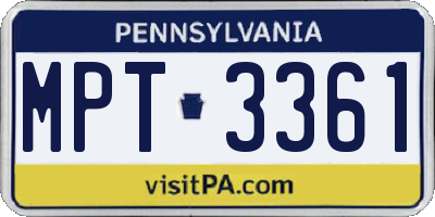 PA license plate MPT3361
