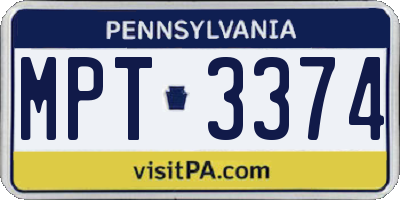 PA license plate MPT3374