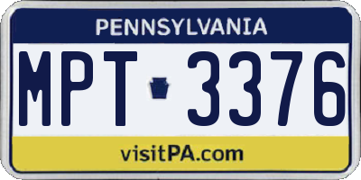 PA license plate MPT3376